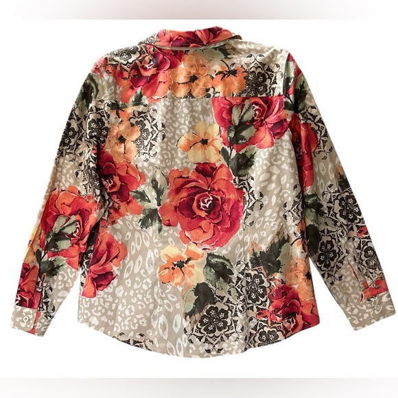 Chicos Floral No Iron Easy Care Long Sleeve Blouse Top Size M 8 - Picture 3 of 13